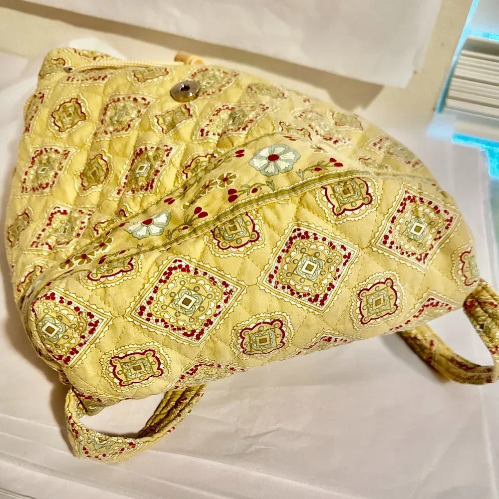 Americana Women's Quilted Cotton Backpack Yellow Floral Cottagecore Boho Chic